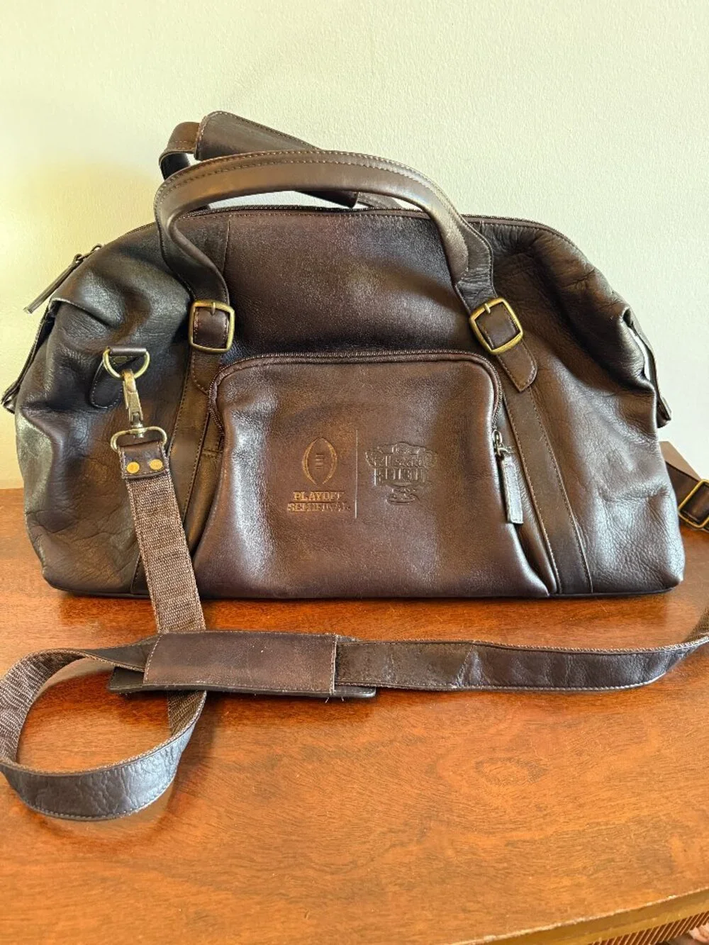 Claire Chase Leather Duffle Bag College Football Playoff Sugar Bowl Brown